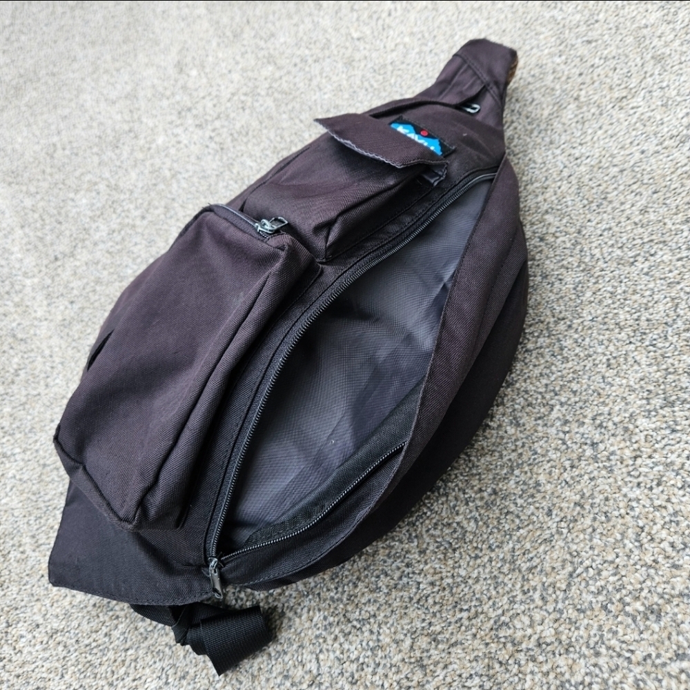 Kavu Rope Sling Bag Hiking One Shoulder Backpack Black Brown Travel Outdoor Bag - Picture 12 of 15